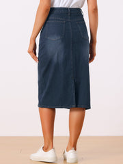 Casual Denim High Waist Stretchy Midi Pencil Jean Skirt
