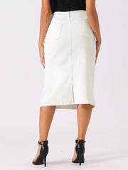 Casual Denim High Waist Stretchy Midi Pencil Jean Skirt
