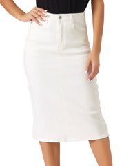 Casual Denim High Waist Stretchy Midi Pencil Jean Skirt