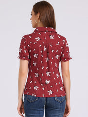 Floral Printed Peter Pan Collar Cotton Short Sleeve Shirt