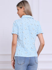 Floral Printed Peter Pan Collar Cotton Short Sleeve Shirt