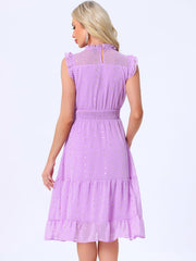 Chiffon Sleeveless Smocked Waist Gilding Metallic Stars Party Dress