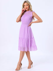Chiffon Sleeveless Smocked Waist Gilding Metallic Stars Party Dress
