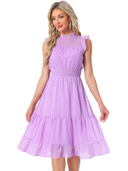 Chiffon Sleeveless Smocked Waist Gilding Metallic Stars Party Dress