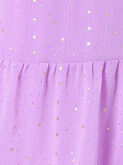 Chiffon Sleeveless Smocked Waist Gilding Metallic Stars Party Dress