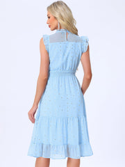 Chiffon Sleeveless Smocked Waist Gilding Metallic Stars Party Dress
