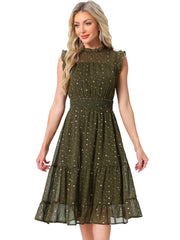 Chiffon Sleeveless Smocked Waist Gilding Metallic Stars Party Dress