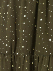 Chiffon Sleeveless Smocked Waist Gilding Metallic Stars Party Dress