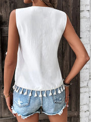 Boho Embroidered Tassled Sleeveless Blouse