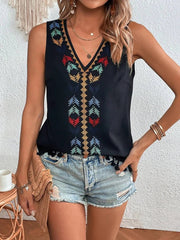 Boho Embroidered Tassled Sleeveless Blouse