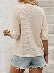 Floral Embroidery 3/4 Sleeves Casual Blouse