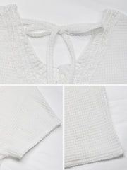 V Neck Short Sleeves Back Lace Decor Blouse