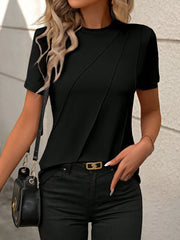 Solid Color Round Neck Short Sleeve Blouse