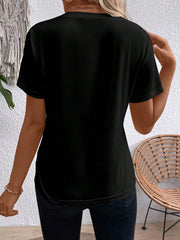 Solid Color Round Neck Short Sleeve Blouse