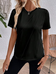 Solid Color Round Neck Short Sleeve Blouse