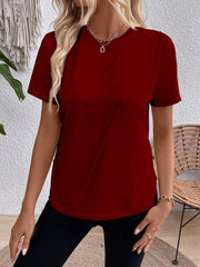 Solid Color Round Neck Short Sleeve Blouse