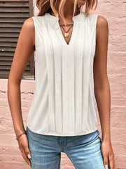 Notch Neck Sleeveless Pleated Casual Blouse
