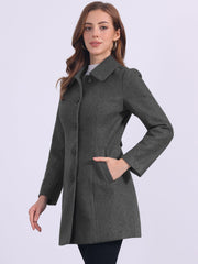 Solid Winter Single Breasted Long Warm Pocketed Pea Coat