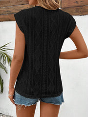 Round Neck Cap Sleeve Texture Casual Blouse