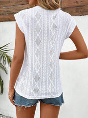 Round Neck Cap Sleeve Texture Casual Blouse