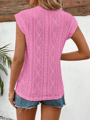 Round Neck Cap Sleeve Texture Casual Blouse