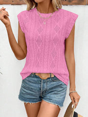 Round Neck Cap Sleeve Texture Casual Blouse