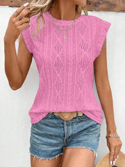 Round Neck Cap Sleeve Texture Casual Blouse