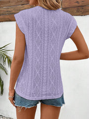 Round Neck Cap Sleeve Texture Casual Blouse