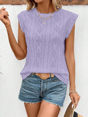 Round Neck Cap Sleeve Texture Casual Blouse