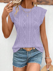 Round Neck Cap Sleeve Texture Casual Blouse