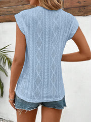 Round Neck Cap Sleeve Texture Casual Blouse