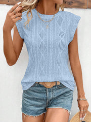 Round Neck Cap Sleeve Texture Casual Blouse