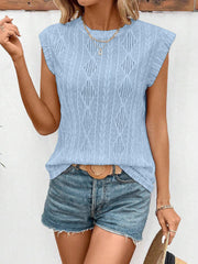 Round Neck Cap Sleeve Texture Casual Blouse