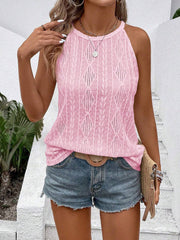 Round Neck Sleeveless Textured Casual Tank