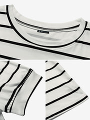 Striped Round Neck Puff Short Sleeves Blouse
