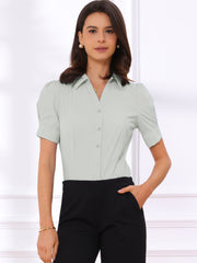 Button Down Leotard Shirt Short Sleeve Collared Business Work Bodysuit