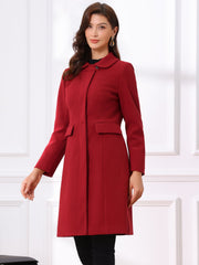 Peter Pan Collar Button Down Long Sleeve Pockets Long Winter Coat