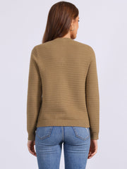Crew Neck Button Down Long Sleeves Knitted Cardigan