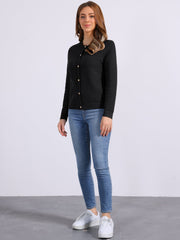 Crew Neck Button Down Long Sleeves Knitted Cardigan