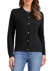 Crew Neck Button Down Long Sleeves Knitted Cardigan