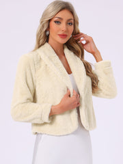 Winter Cropped Jacket Lapel Long Sleeve Faux Fur Fluffy Coat