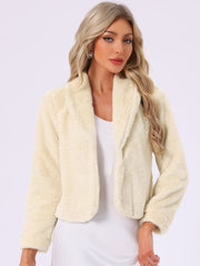 Winter Cropped Jacket Lapel Long Sleeve Faux Fur Fluffy Coat