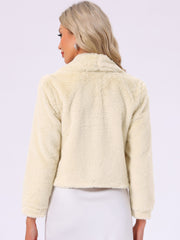 Winter Cropped Jacket Lapel Long Sleeve Faux Fur Fluffy Coat