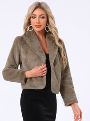 Winter Cropped Jacket Lapel Long Sleeve Faux Fur Fluffy Coat