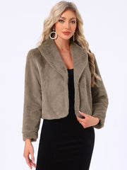 Winter Cropped Jacket Lapel Long Sleeve Faux Fur Fluffy Coat