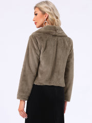 Winter Cropped Jacket Lapel Long Sleeve Faux Fur Fluffy Coat