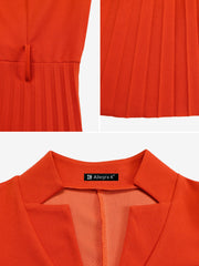 Short Sleeve Belted Pleated Work Midi Dress Professional Office Style Cinched Waist and Flared Pleats