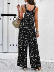 Graphic Print Sleeveless Wide Legs Jumpsuits