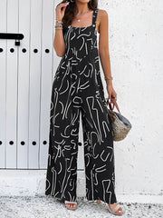Graphic Print Sleeveless Wide Legs Jumpsuits