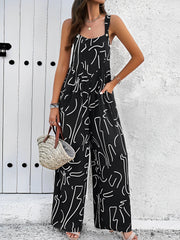 Graphic Print Sleeveless Wide Legs Jumpsuits